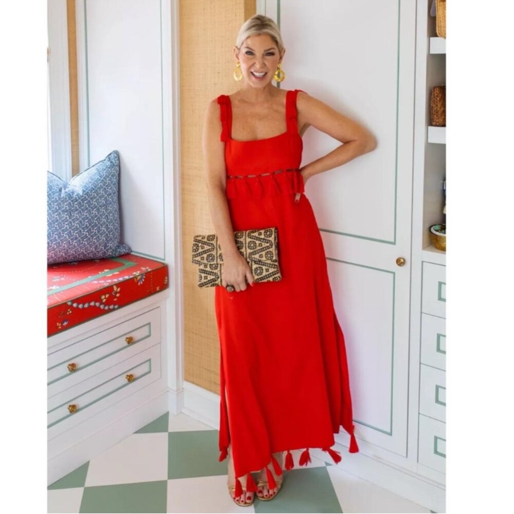 NWT Antonio Melani x The Nat Note Cici Tassel Linen blend Maxi Dress Size 16